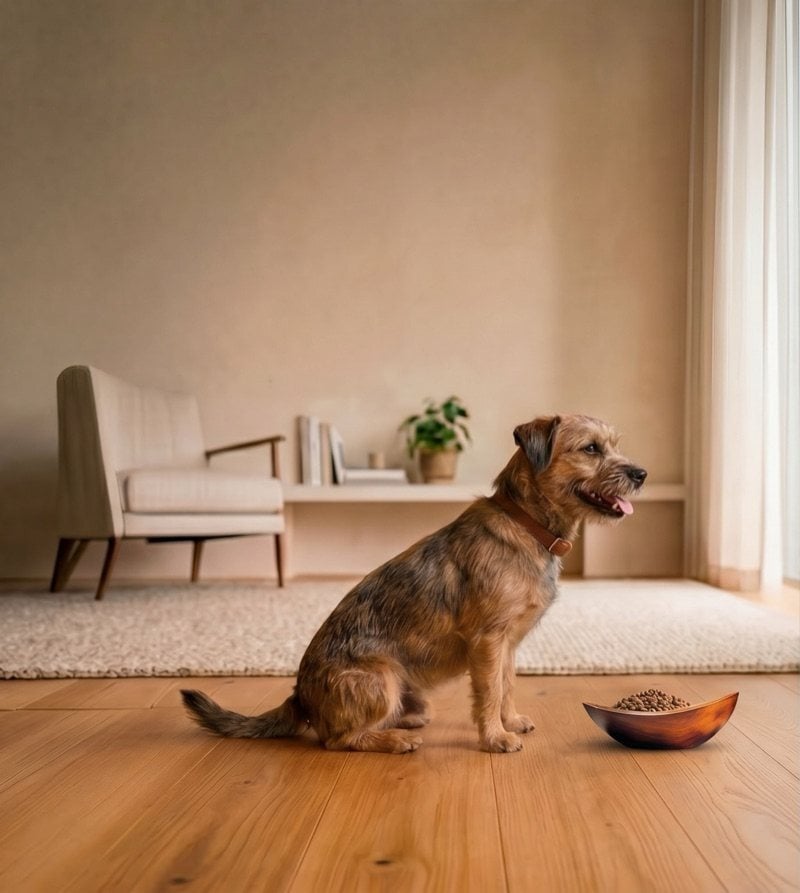 Cane in casa con ciotola